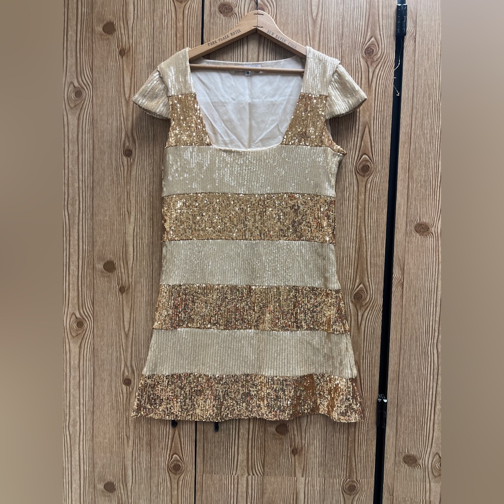 Corey Lynn Calter Gold and Cream Sequin‎ Dress size 12  formal homecoming